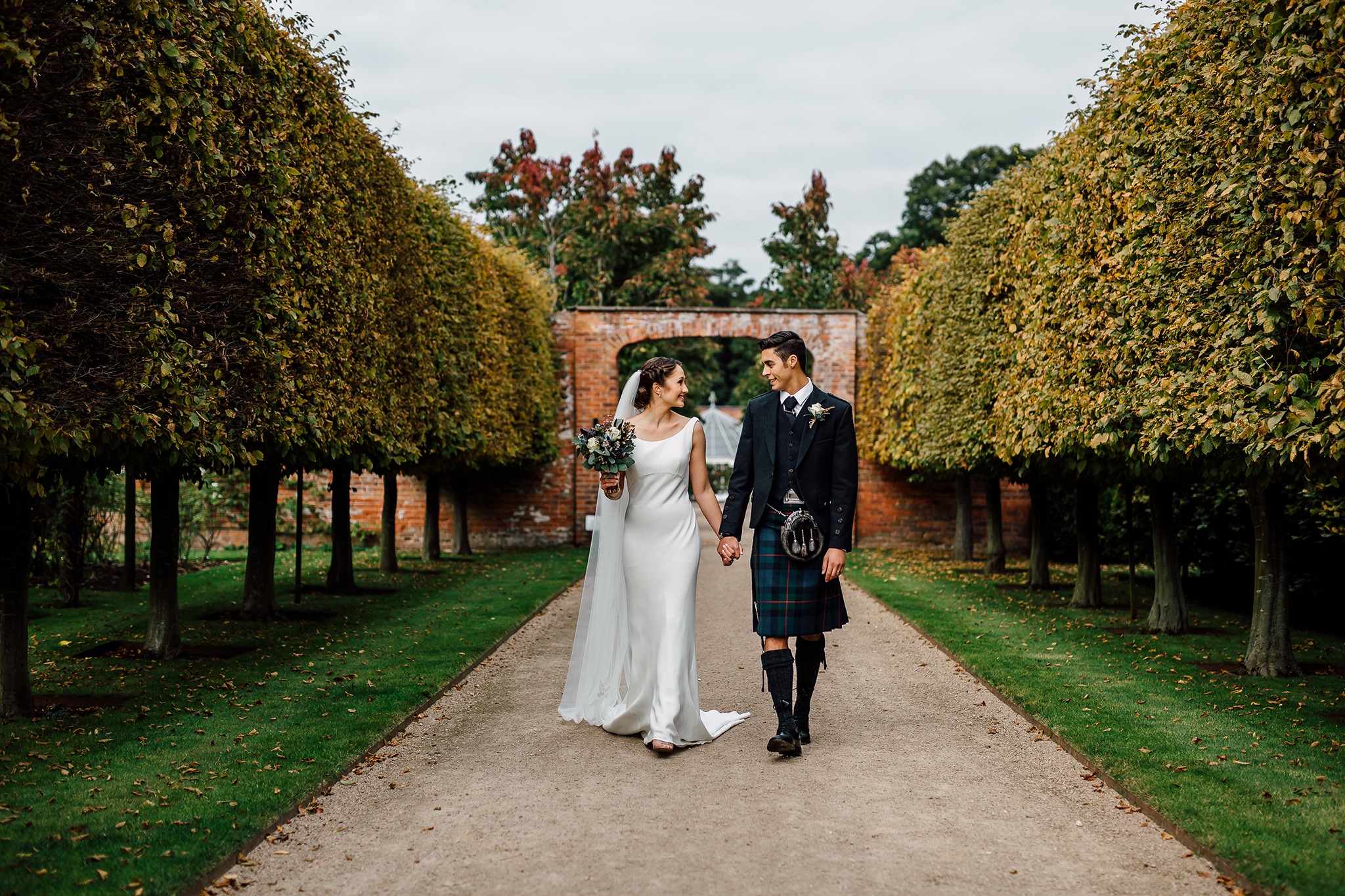 Autumn weddings at Combermere Abbey in the gardens