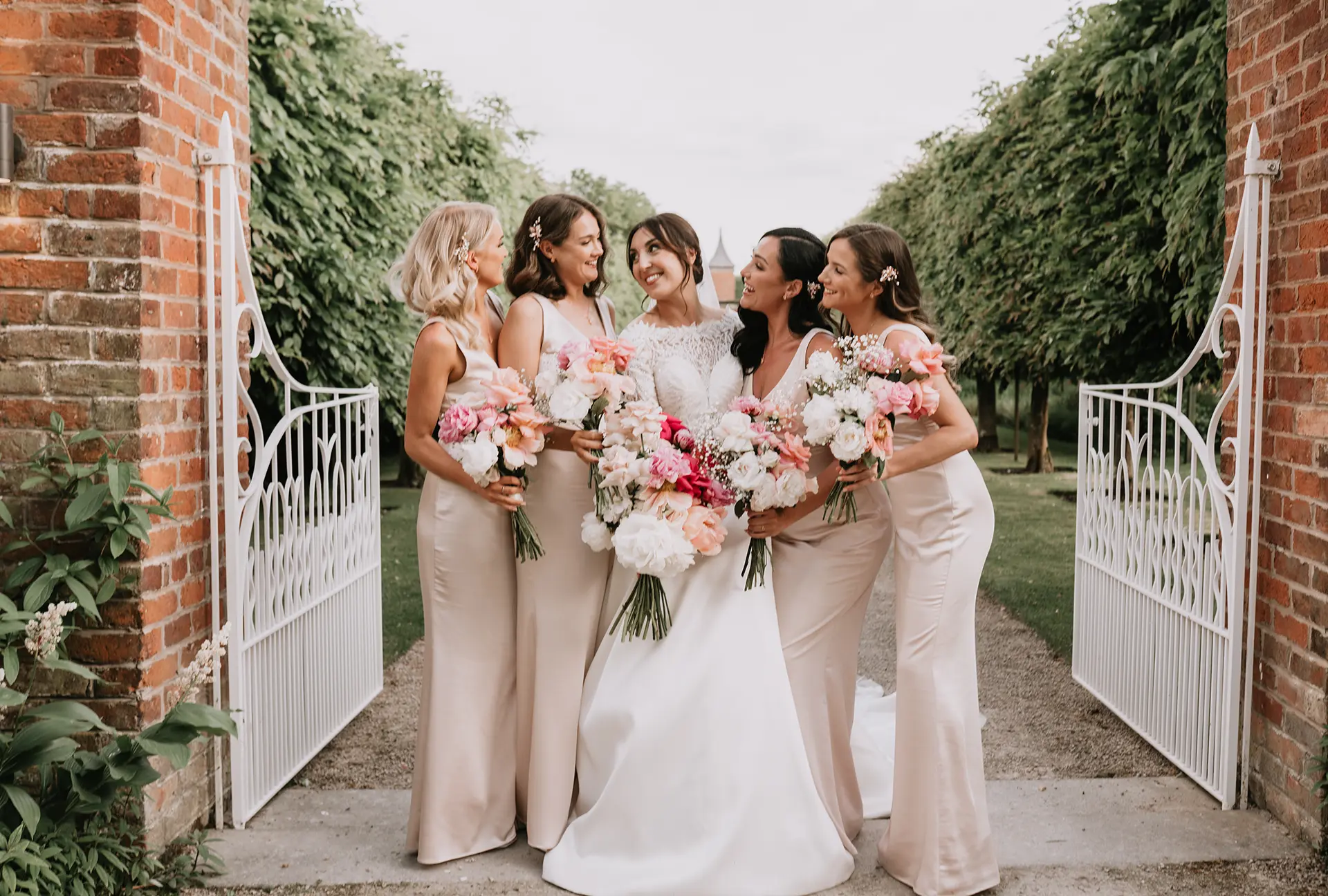 Combermere Abbey spring wedding bride and bridesmaids