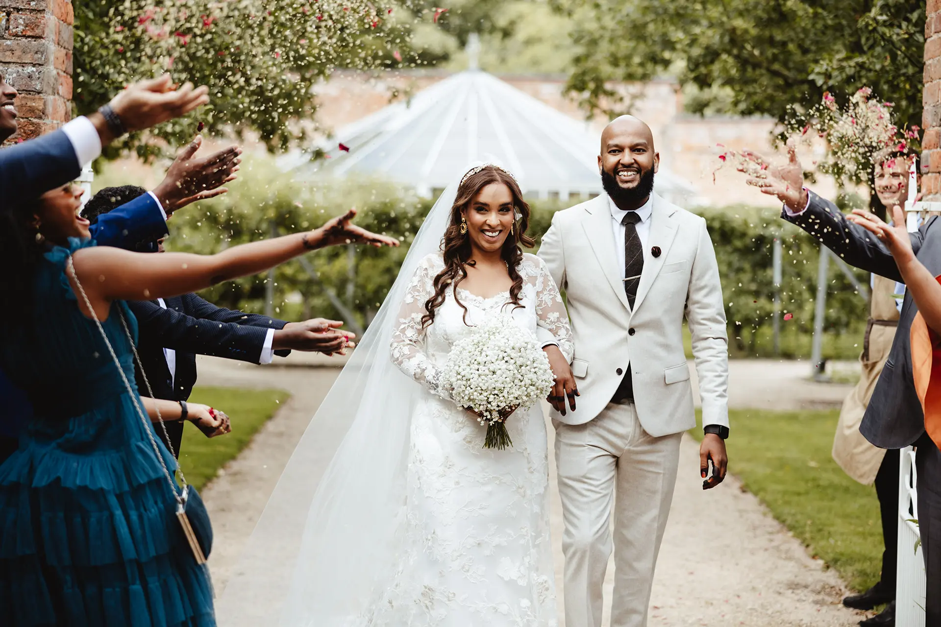 Combermere Abbey spring wedding bride and groom