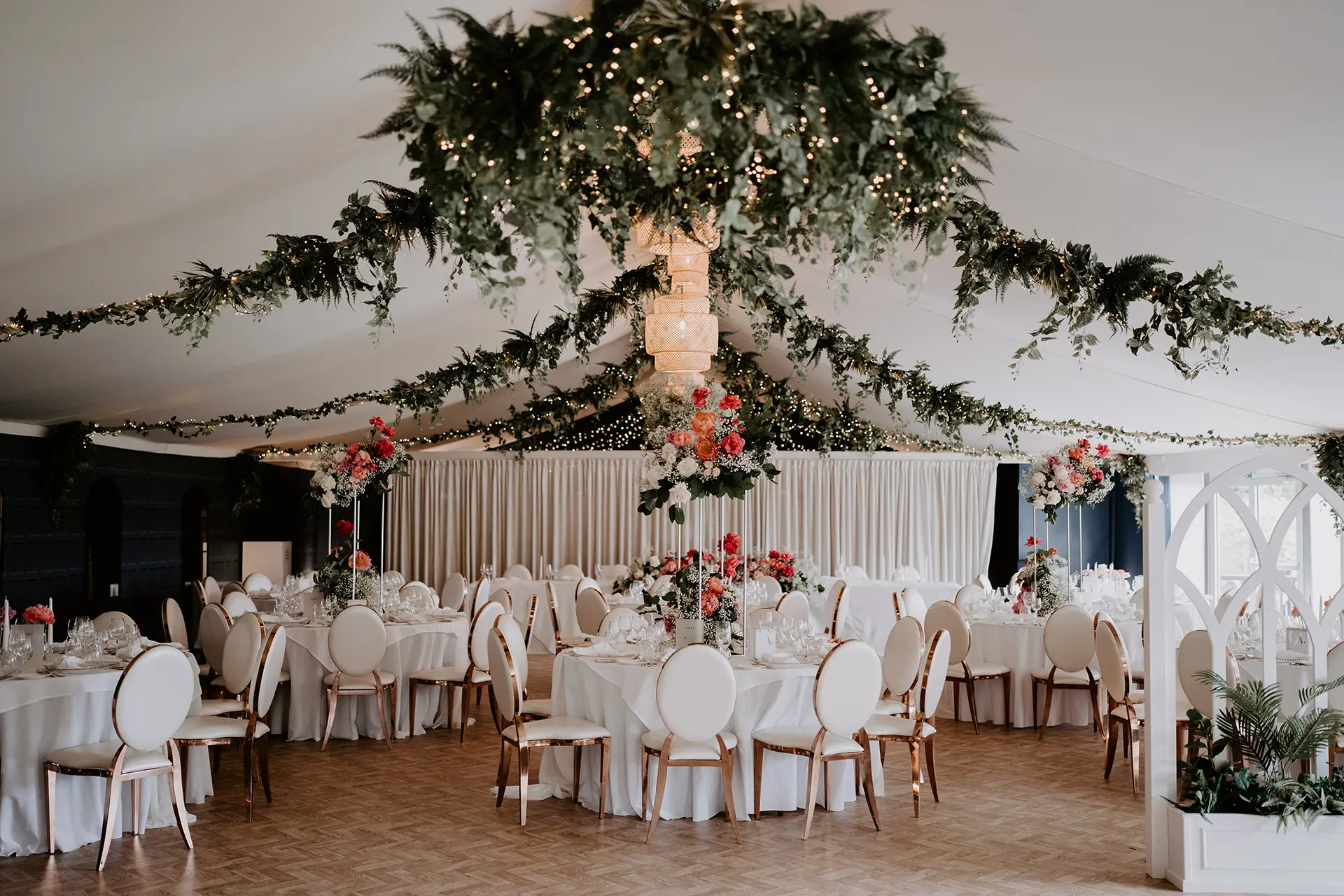 Combermere Abbey spring wedding wedding breakfast setup