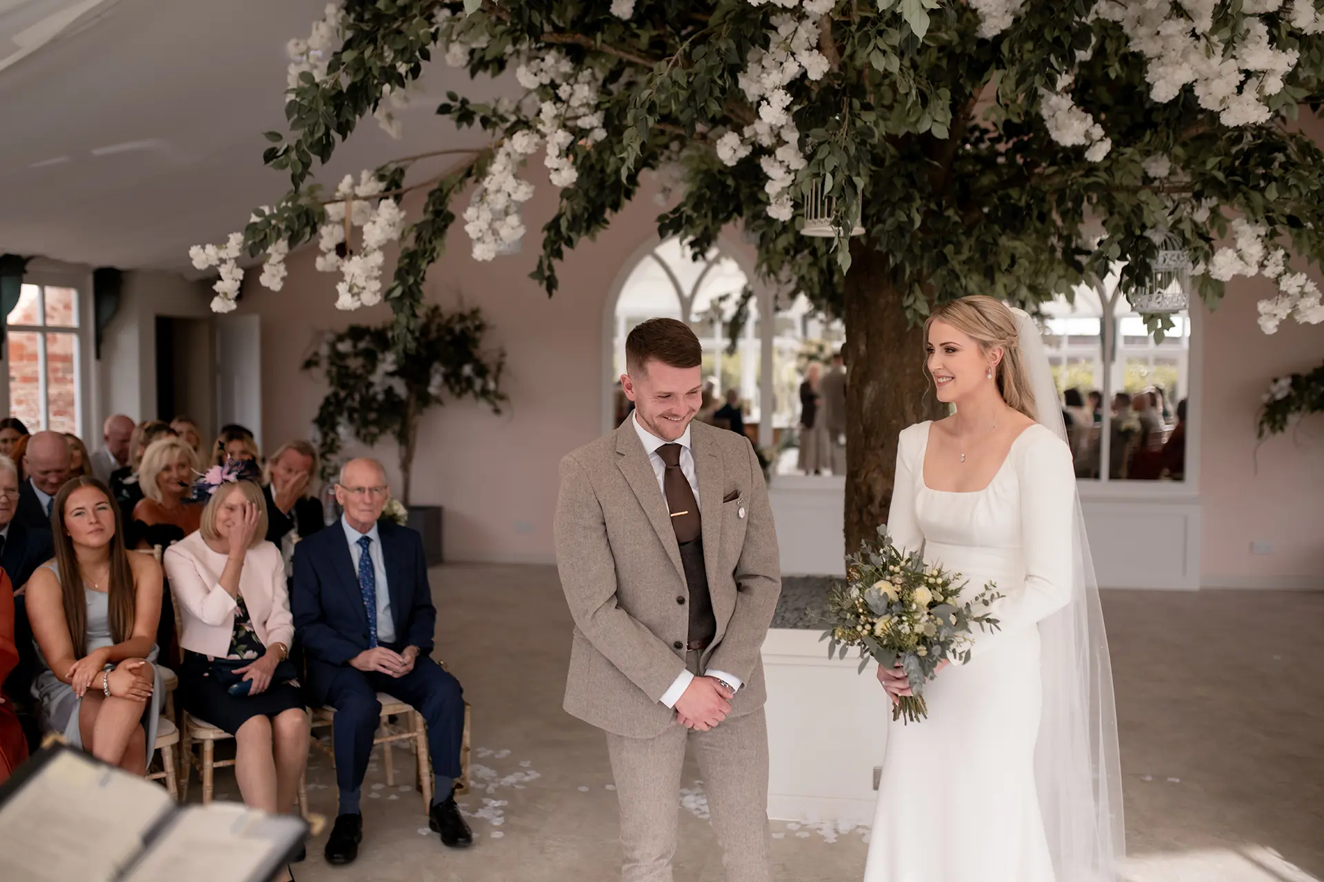 Combermere Abbey wedding ceremony bride groom