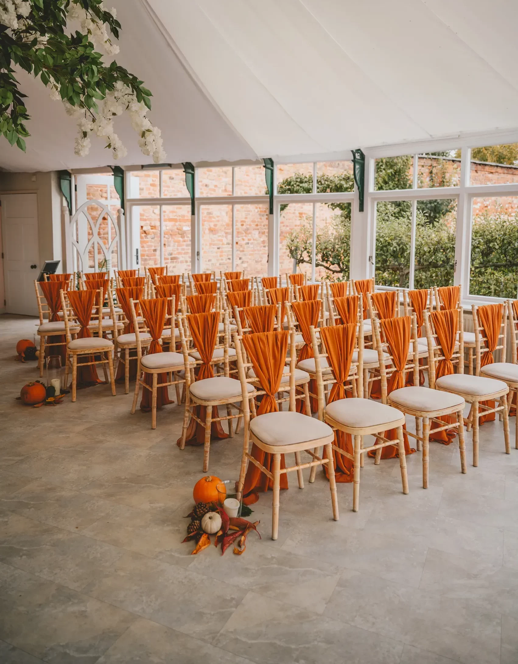 Combermere Abbey autumnal glasshouse ceremony