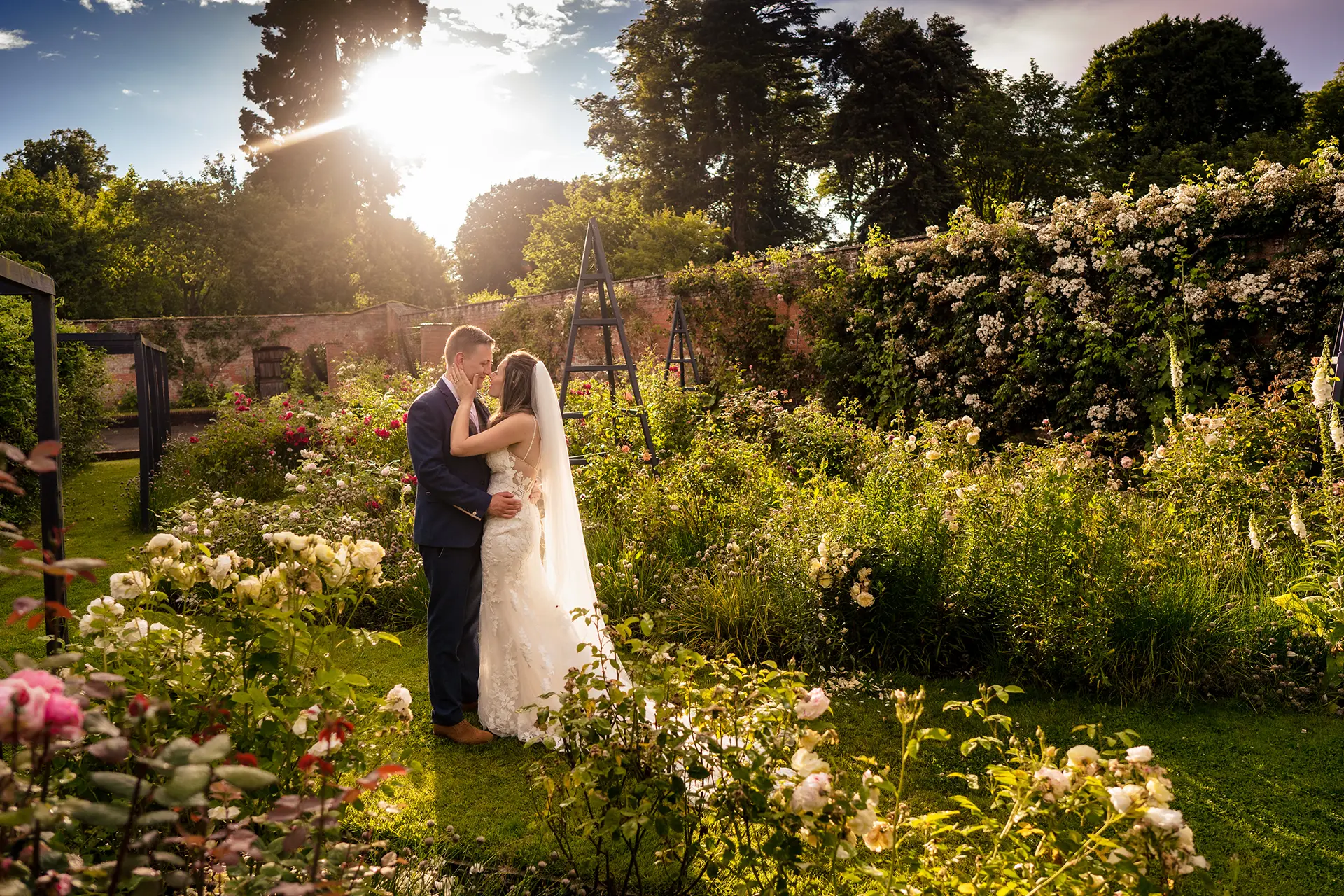 Combermere Abbey couple in gardens