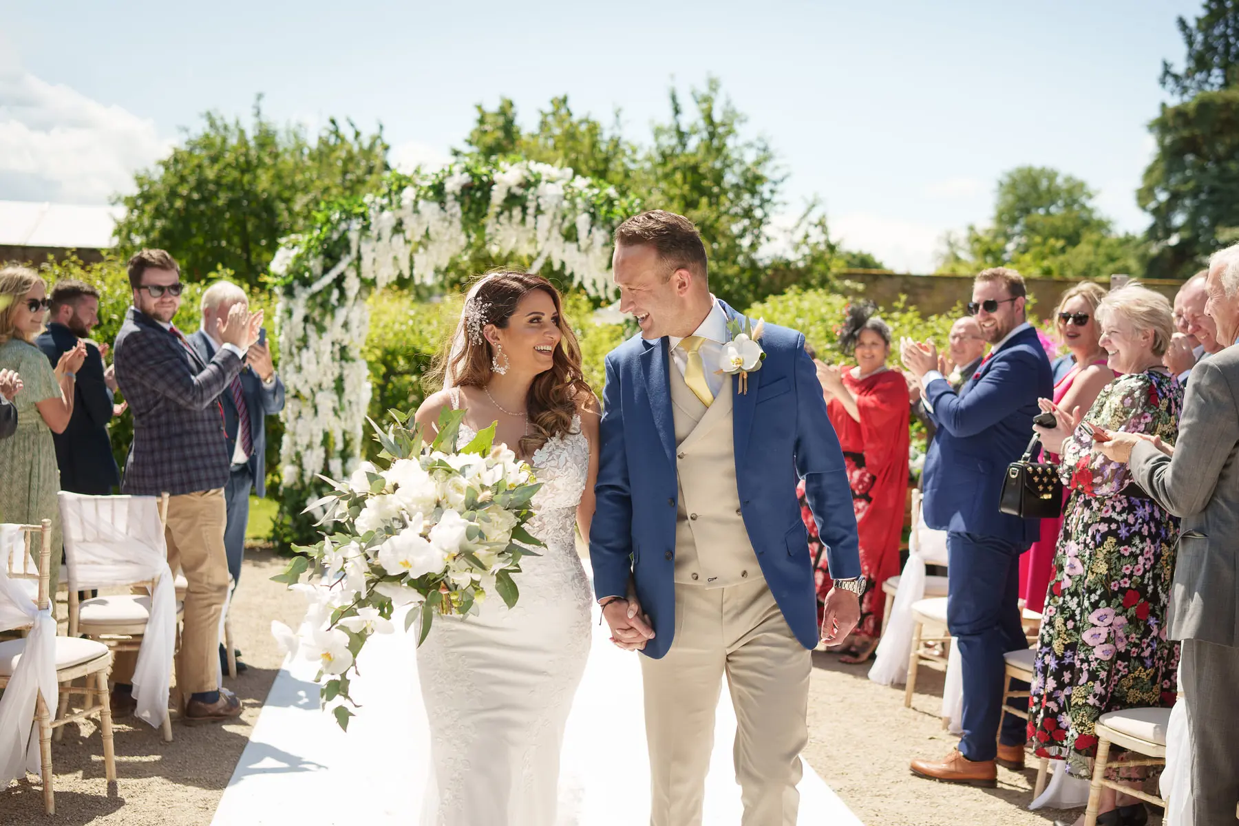 Combermere Abbey just married outdoor ceremony