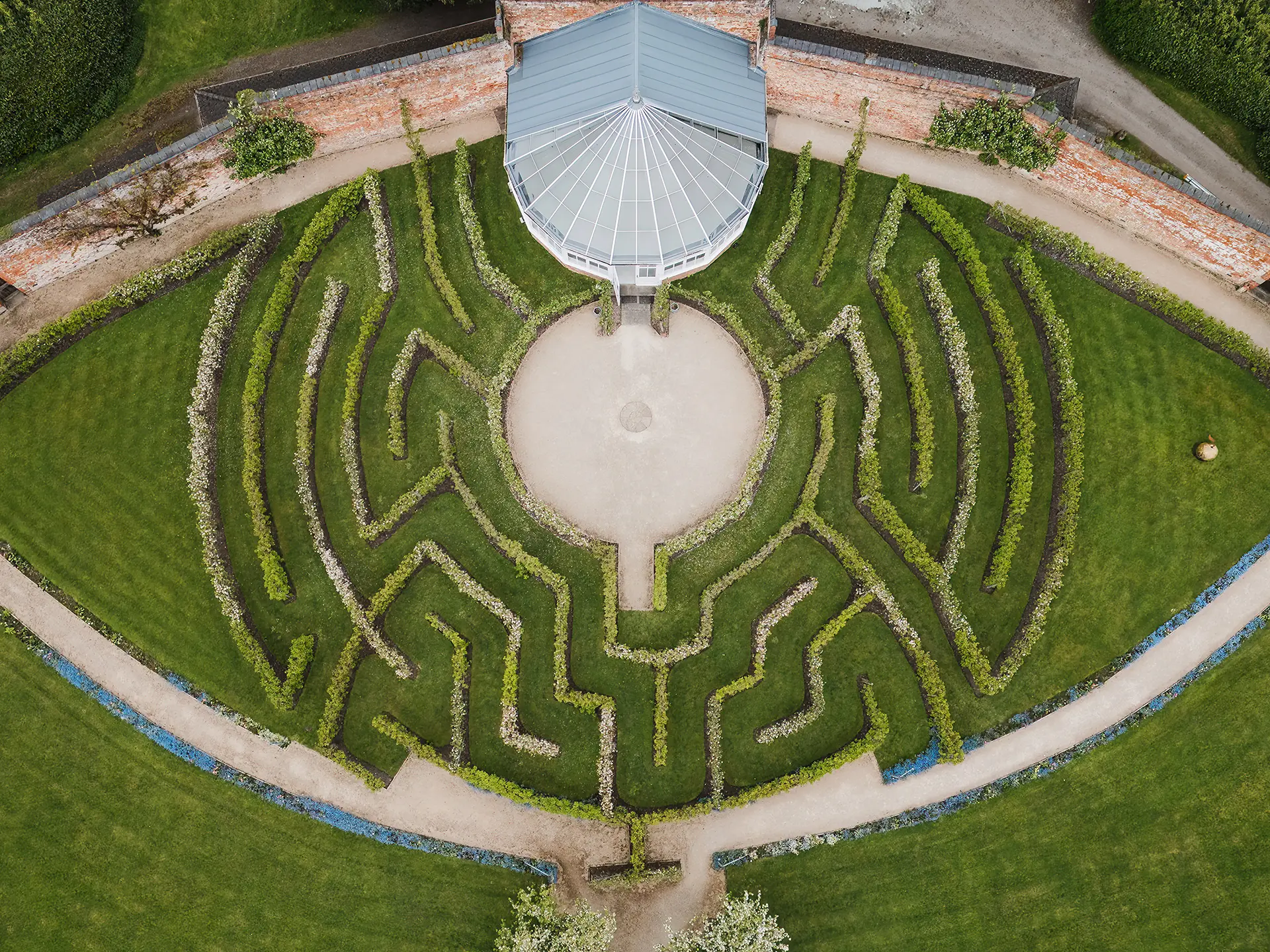 Combermere Abbey wedding venue drone view in spring