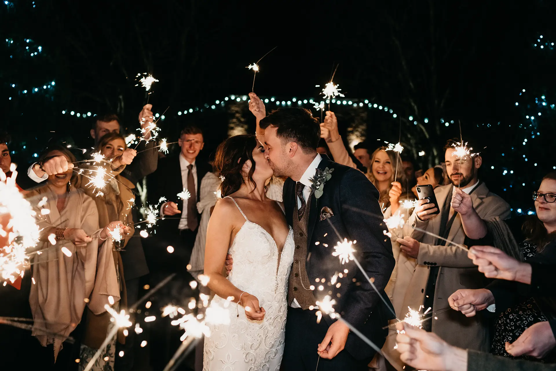 Combermere Abbey winter wedding sparklers at night