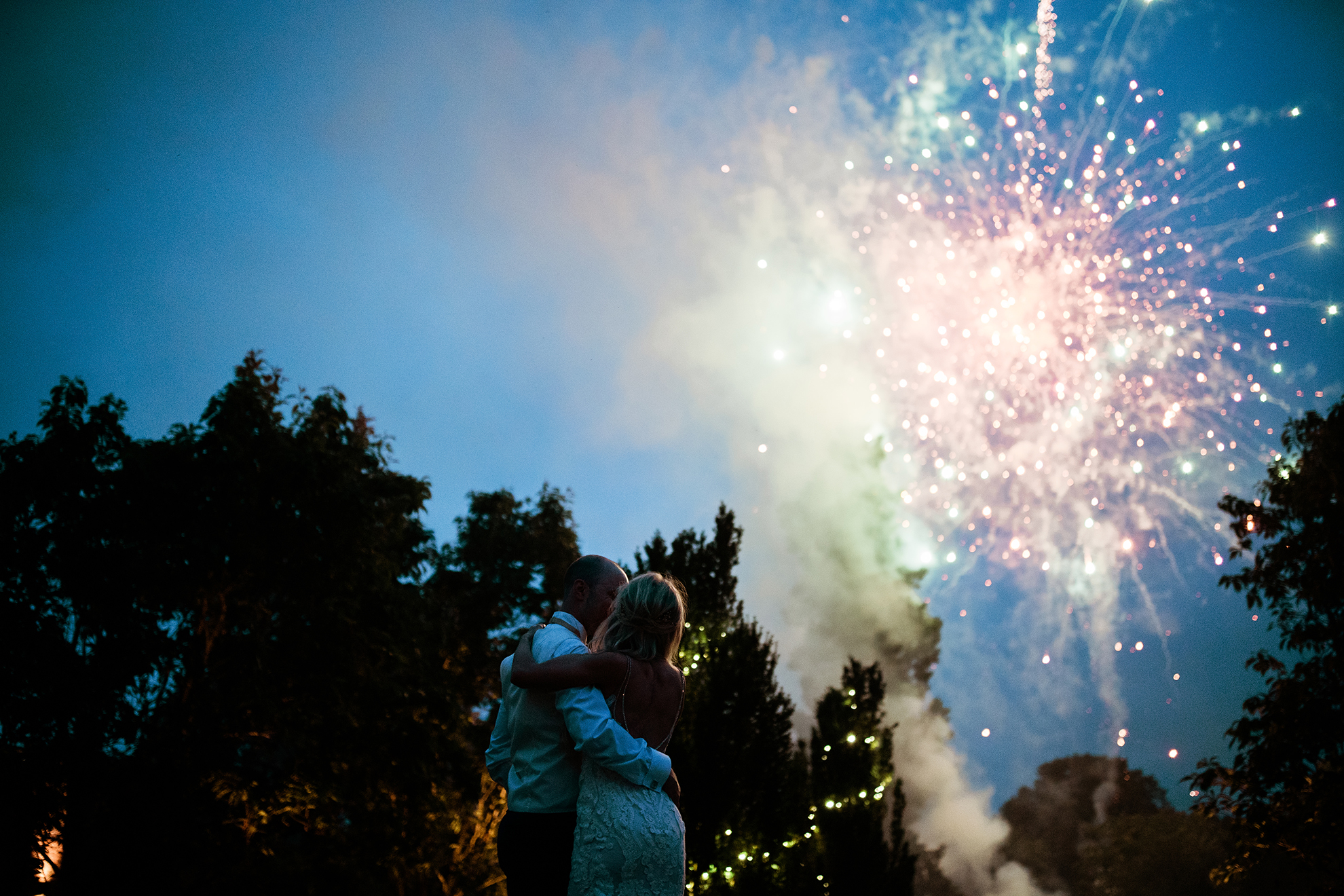 Autumn wedding fireworks at Combermere Abbey