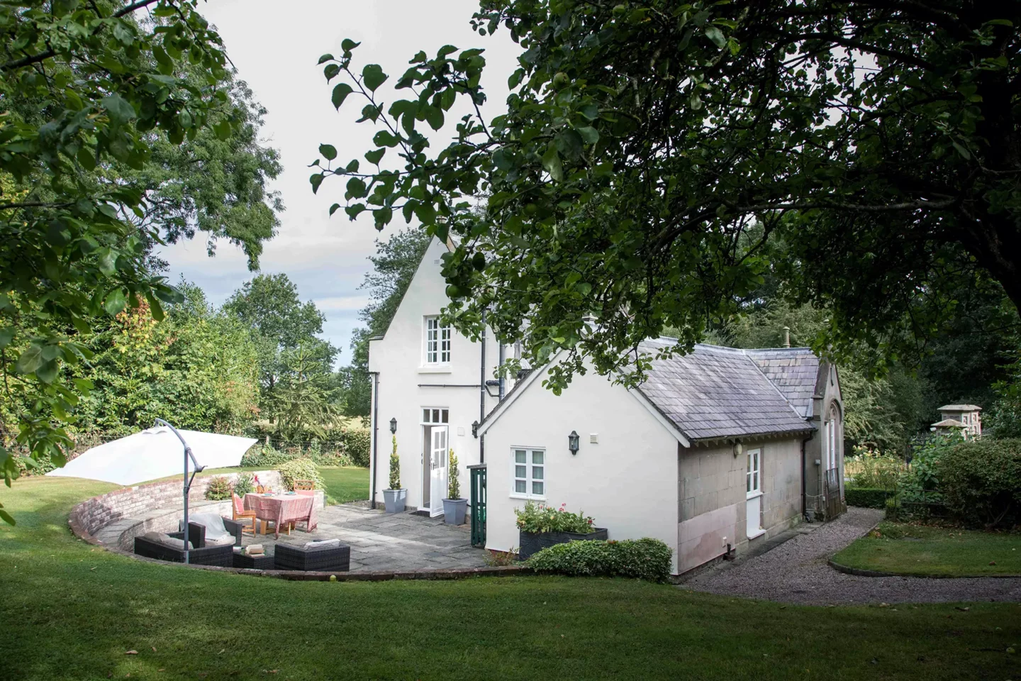 Combermere Abbey stone lodge garden & terrace