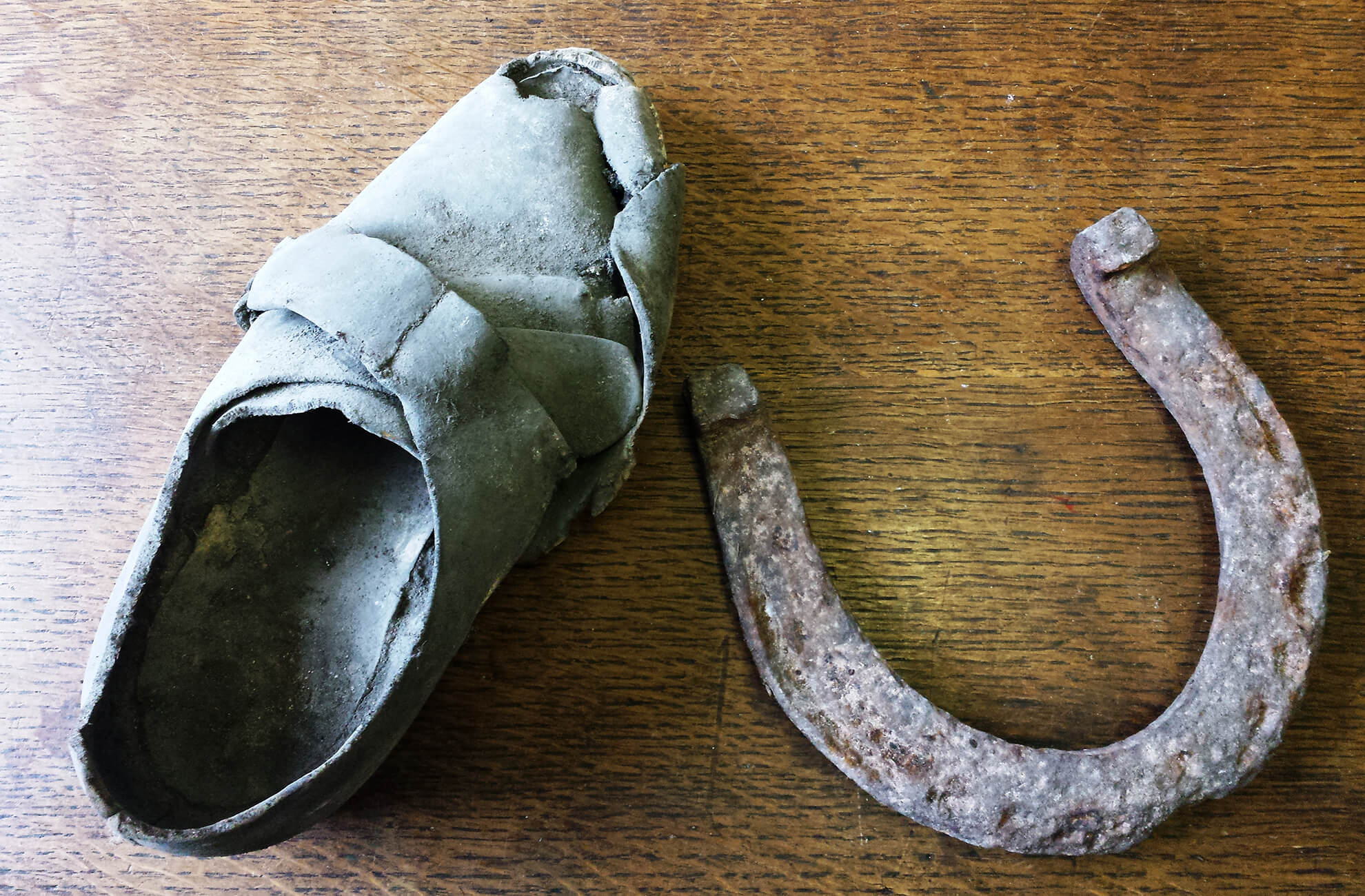 A man’s shoe and a large horseshoe were uncovered during the restoration work at Combermere Abbey