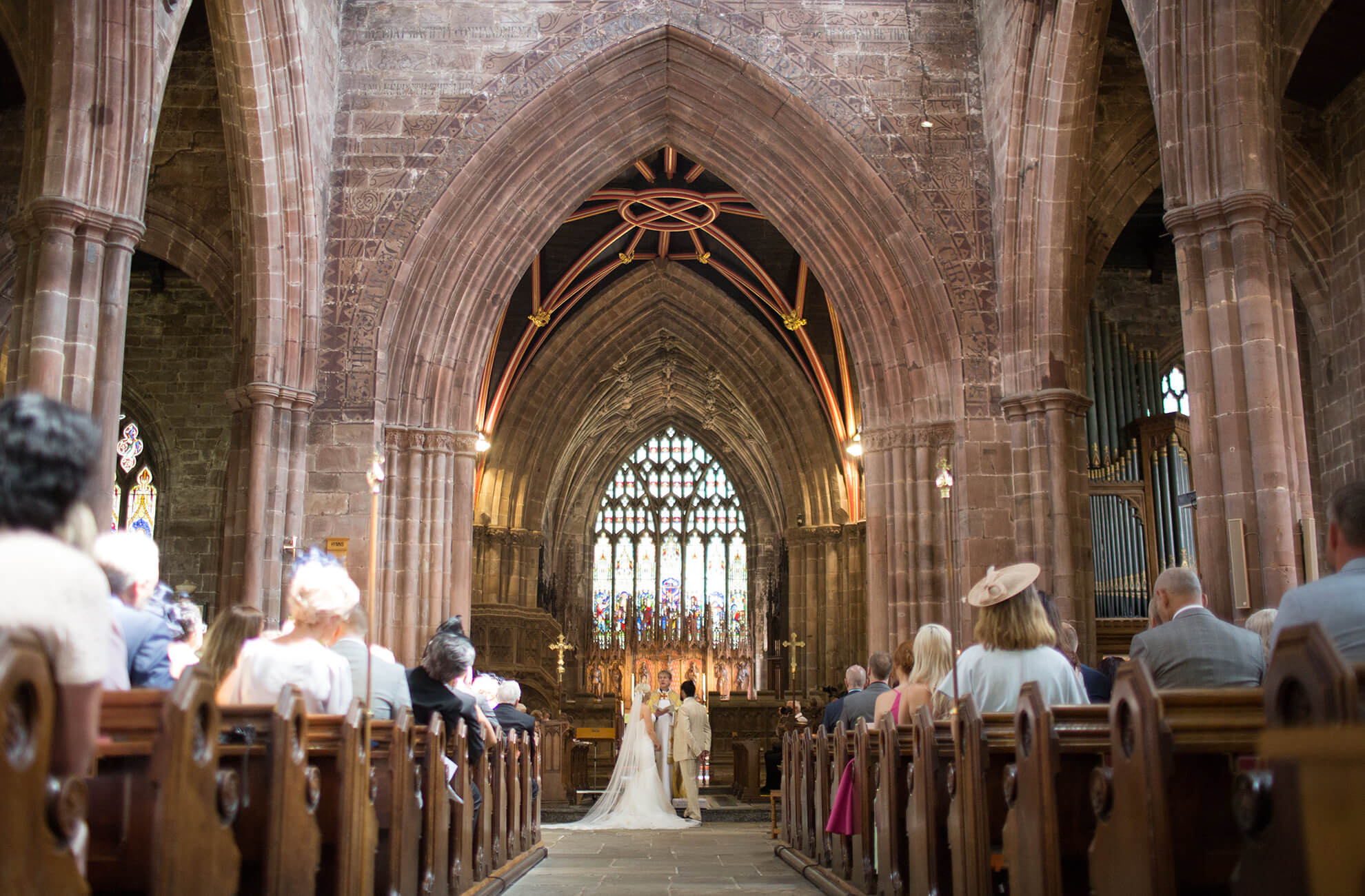 The bride and groom chose a church wedding before heading to Combermere Abbey for their wedding reception