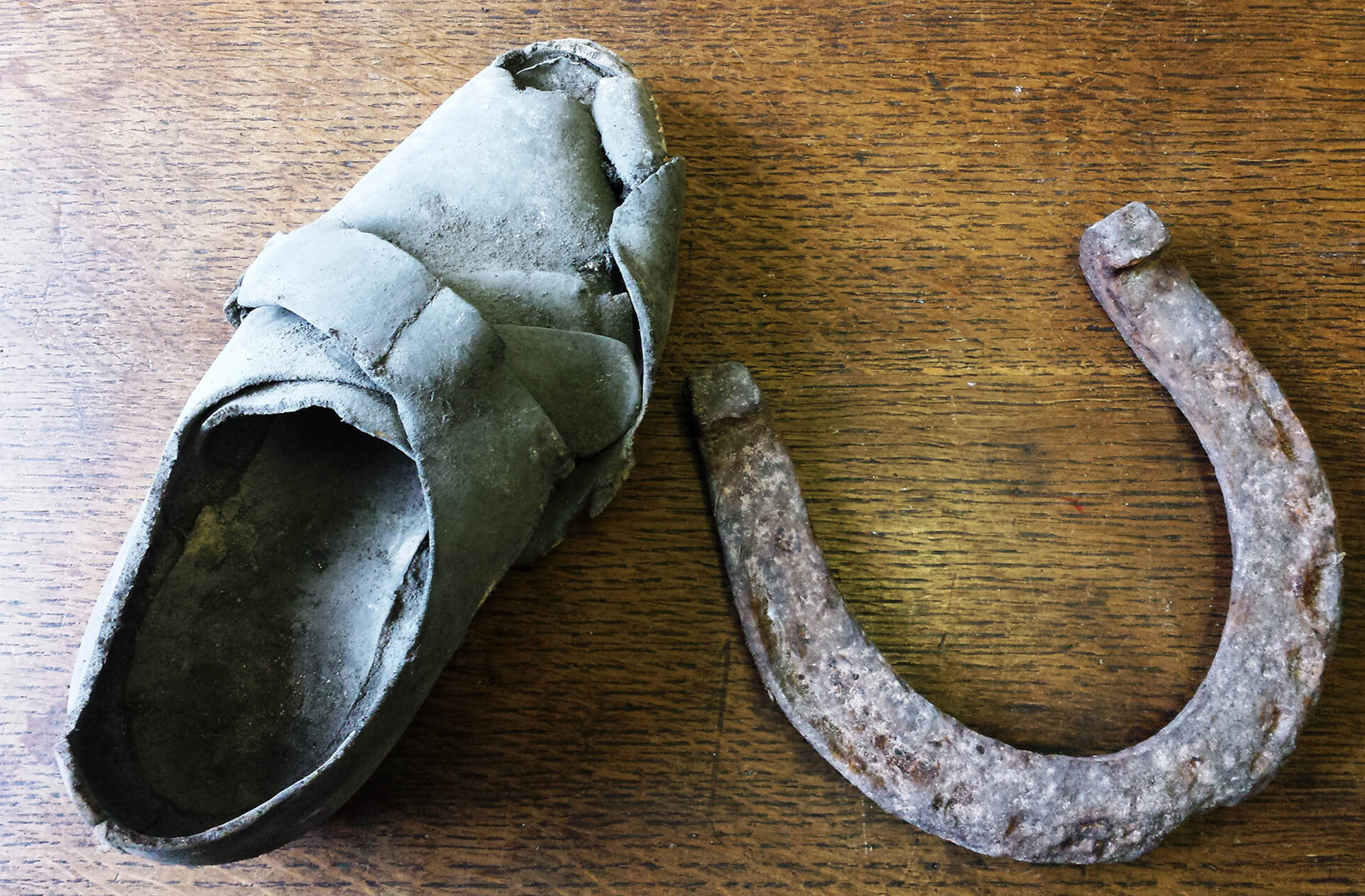 During the restoration at Combermere Abbey a horseshoe and shoe were found